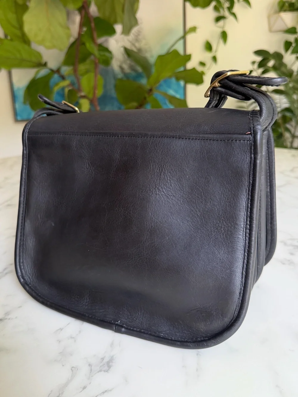 COACH Vintage NYC Classic Shoulder Bag 9170 Black Leather Brass Flap 80's USA